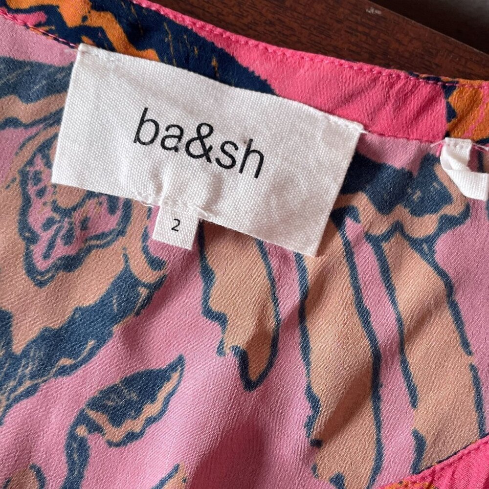 ba&sh Calix Pink and Black Floral Boho Mini Dress SZ 6 Cottagecore - Picture 7 of 15